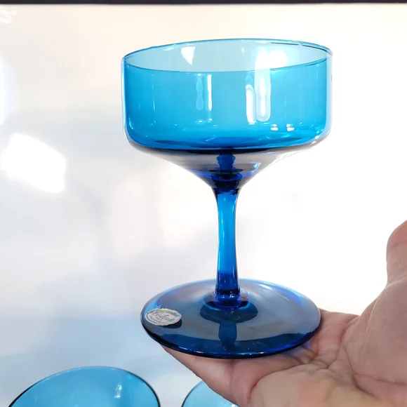 Mid-Century Aqua Blue Glass Coupes - Picture 3 of 9